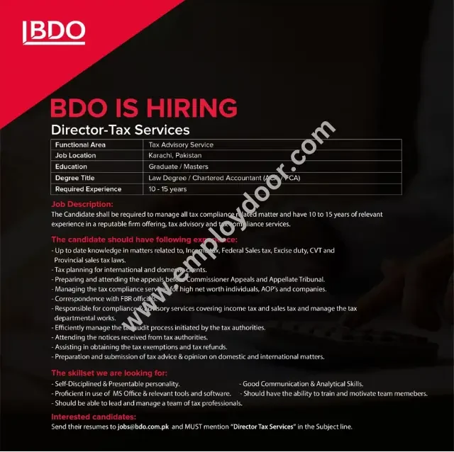 BDO Pakistan jobs opportunity February | Employ Door | Jobs In Pakistan For Fresh & Experience Graduates