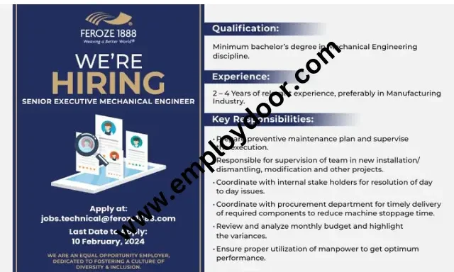 FEROZE(1888) Mills limited jobs Opportunity 2024 | employ door | Jobs In Pakistan For Fresh & Experience Graduates