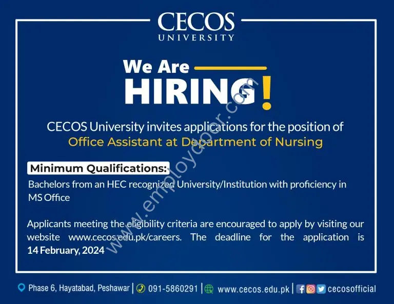 CECOS University Job | Employ Door | Jobs In Pakistan For Fresh & Experience Graduates