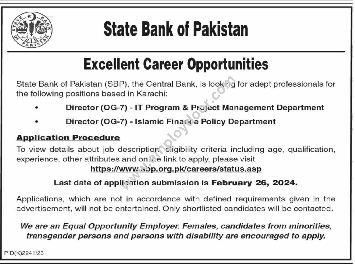 State Bank of Pakistan Jobs Opportunity | Employ Door