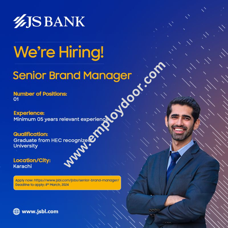 JS Bank Senior Brand Manager Job 2024 | Employ Door